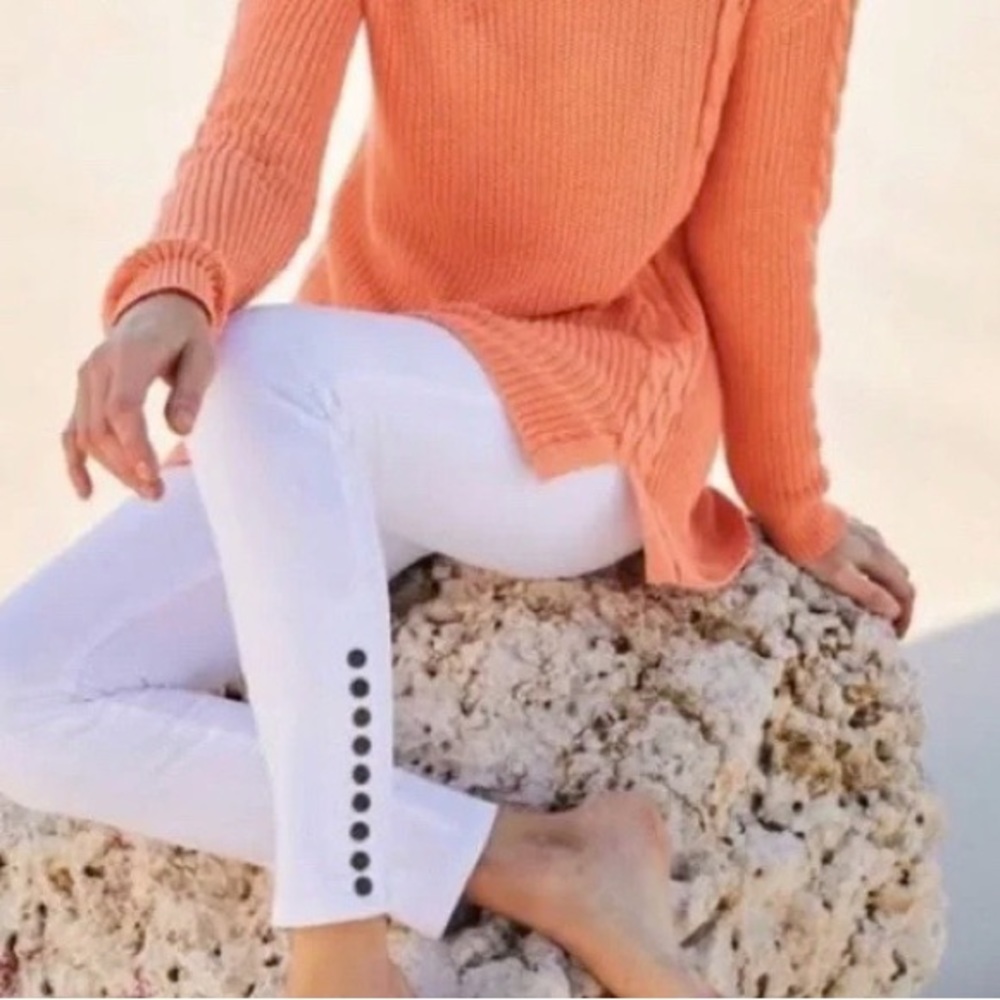 Soft Surroundings White Metro Pull-On High Waist Snap Bottom Leg Jean Leggings L